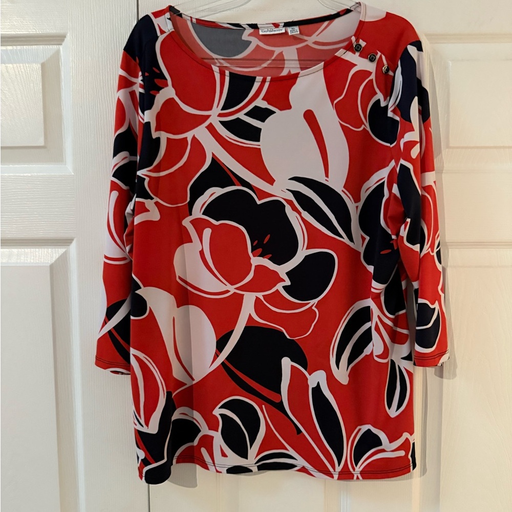 Floral Red and Navy Women's Top